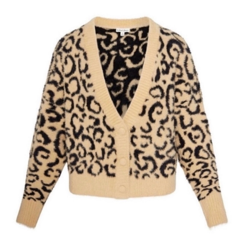 For Love And Lemons Frankie Leopard Fuzzy Tan & Black Cardigan Size S